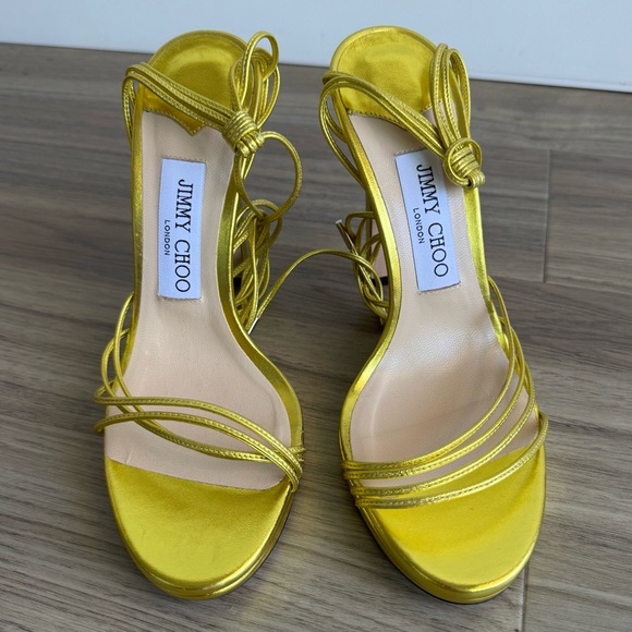 NWOT Jimmy Choo Antia Ankle Wrap Sandal Acid Yellow Size 38 - Picture 10 of 10